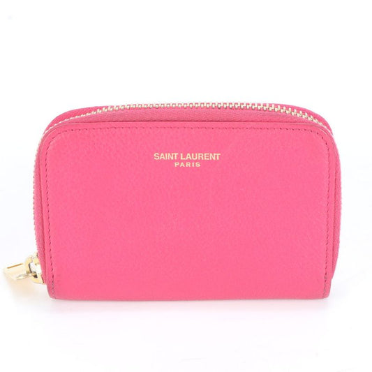 Saint Laurent Paris YSL Leather Coin Case Coin Purse Compact Wallet Round