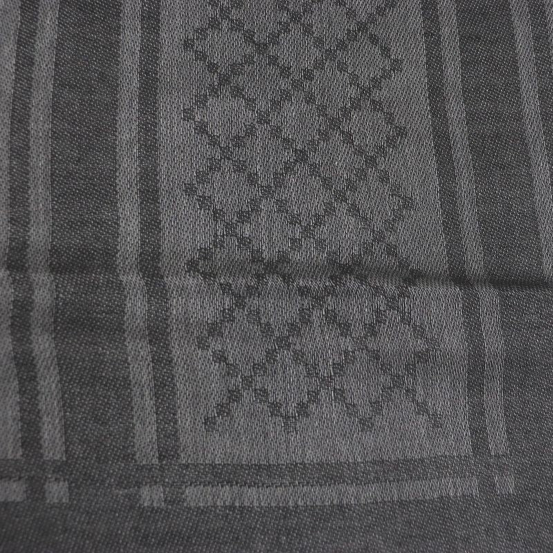 Gucci 544615 Wool Silk GG Logo Diamante Checked Fringe Stole Scarf Shawl Gray