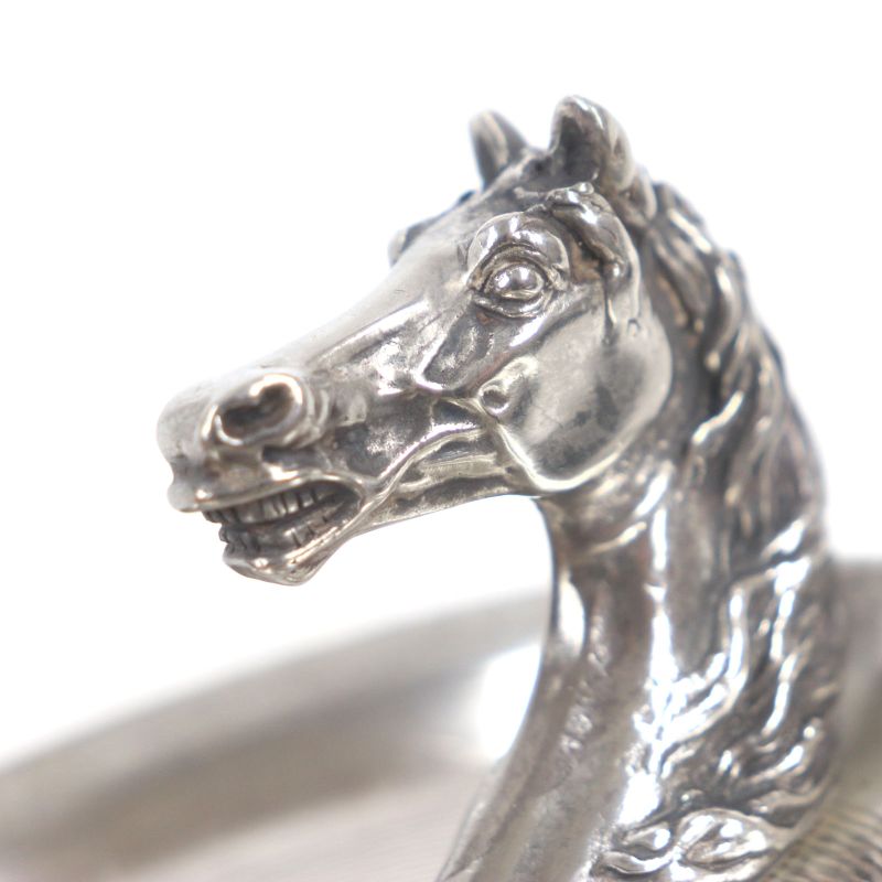 Hermes Vintage Cheval Horse Ashtray Metal Horse Motif Silver Men's