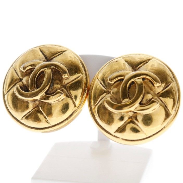 Chanel Coco Mark Matelasse Vintage Gold Plated Gold Ladies 18.0g Earrings