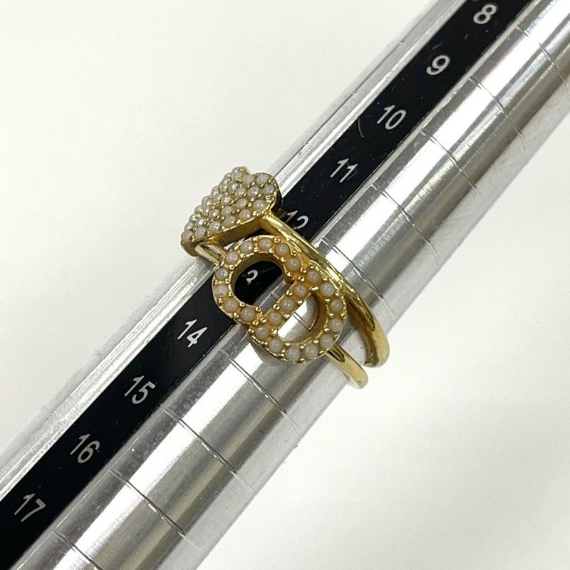Christian DIOR Clair D Lune CD Heart Ring L (actual Size 13) GP And Faux Pearl