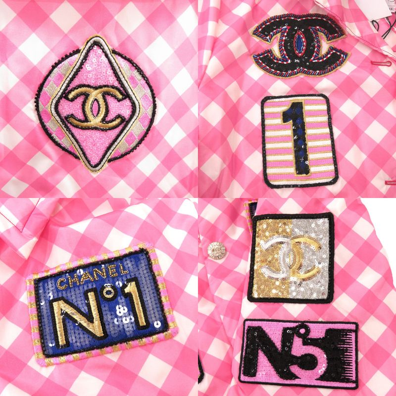 Chanel Sequin Patch 23C P74093 V65695 Size 42 Silk Nylon Polyester Pink Coat