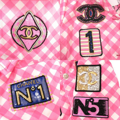 Chanel Sequin Patch 23C P74093 V65695 Size 42 Silk Nylon Polyester Pink Coat