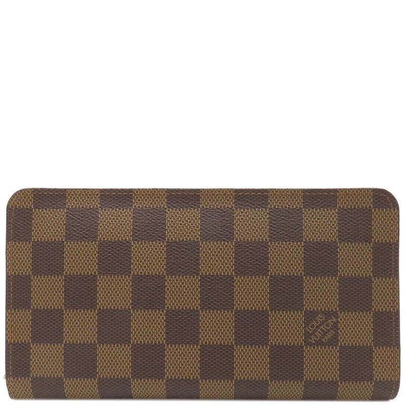 Louis Vuitton Long Wallet Porte Monejip Damier Canvas Damier Ebene Gold