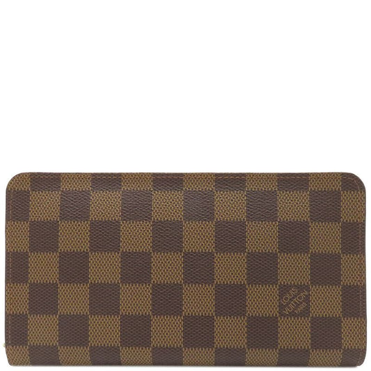 Louis Vuitton Long Wallet Porte Monejip Damier Canvas Damier Ebene Gold