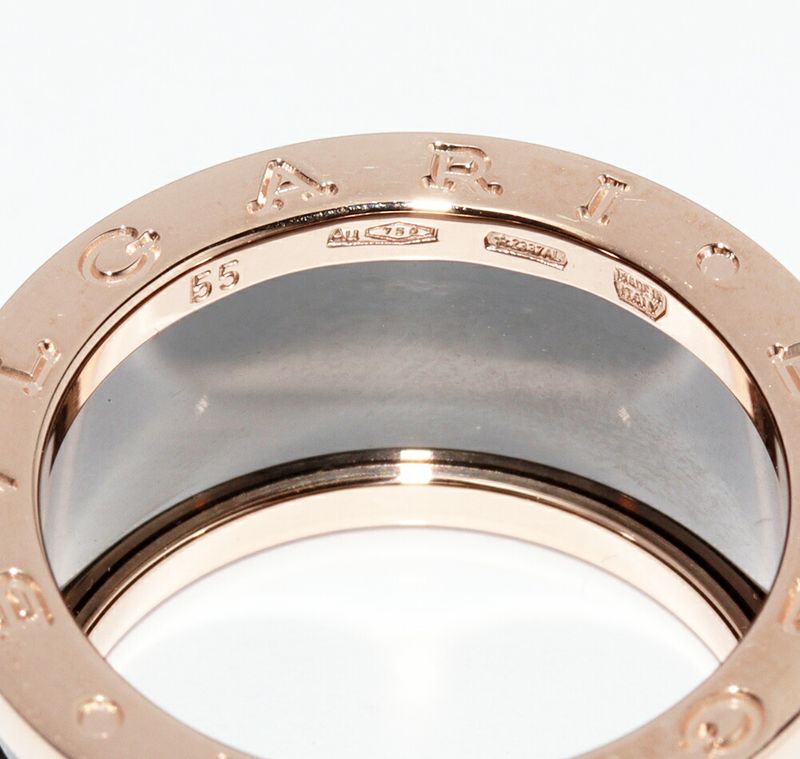 Bulgari Ring 18K Pink Gold Black Ceramic Bzero1 Ring 4 Bands 345853