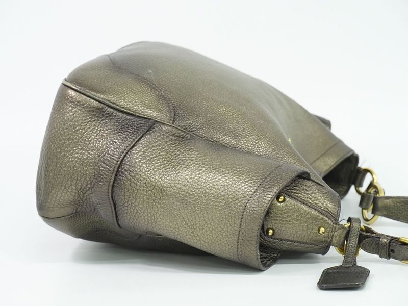 Authentic Prada Leather Shoulder Bag Gold Tone Bag Pre-owned [follow-up Discount