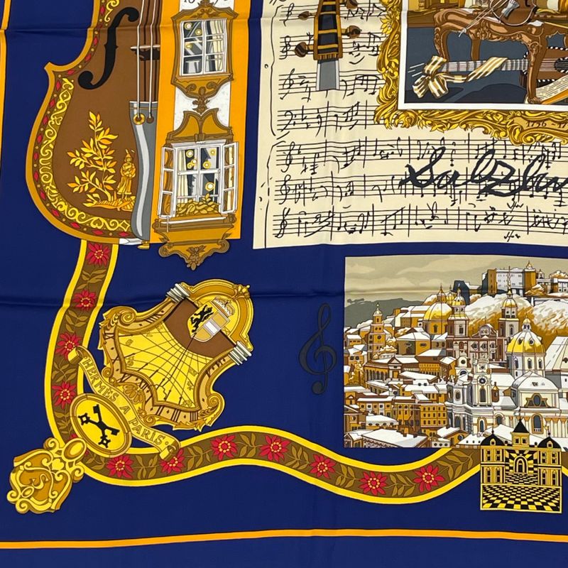 Hermes Carre 90 In Salzburg Scarf Silk Navy