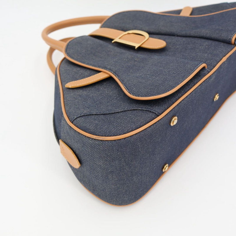 Christian DIOR Saddle Double Mini Boston Bag Denim Handbag