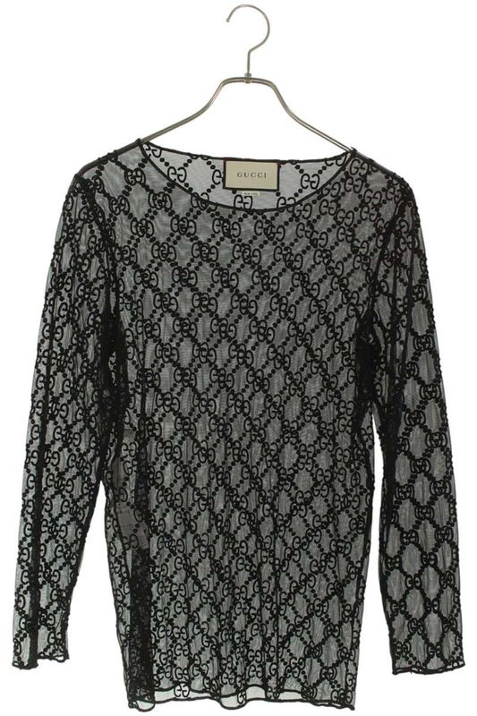 Gucci 23SS 574407 Xja86 GG Embroidery Tulle Long Sleeve Cut And Sewn Women's M