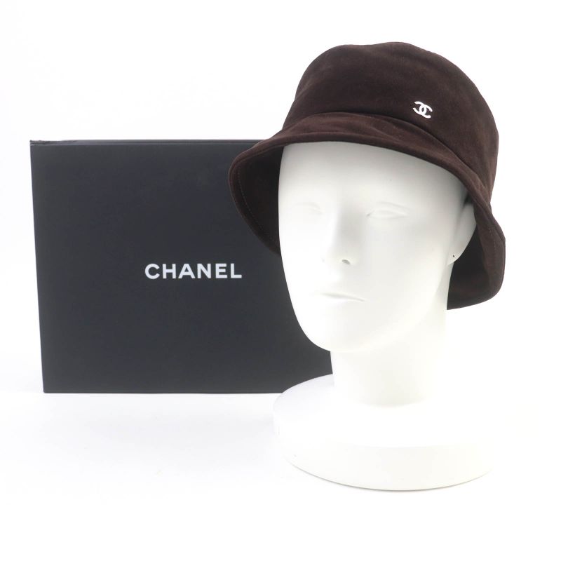 CHANEL 23AW Goatskin Bucket Hat With Coco Mark Hardware Hat Brown M With Box