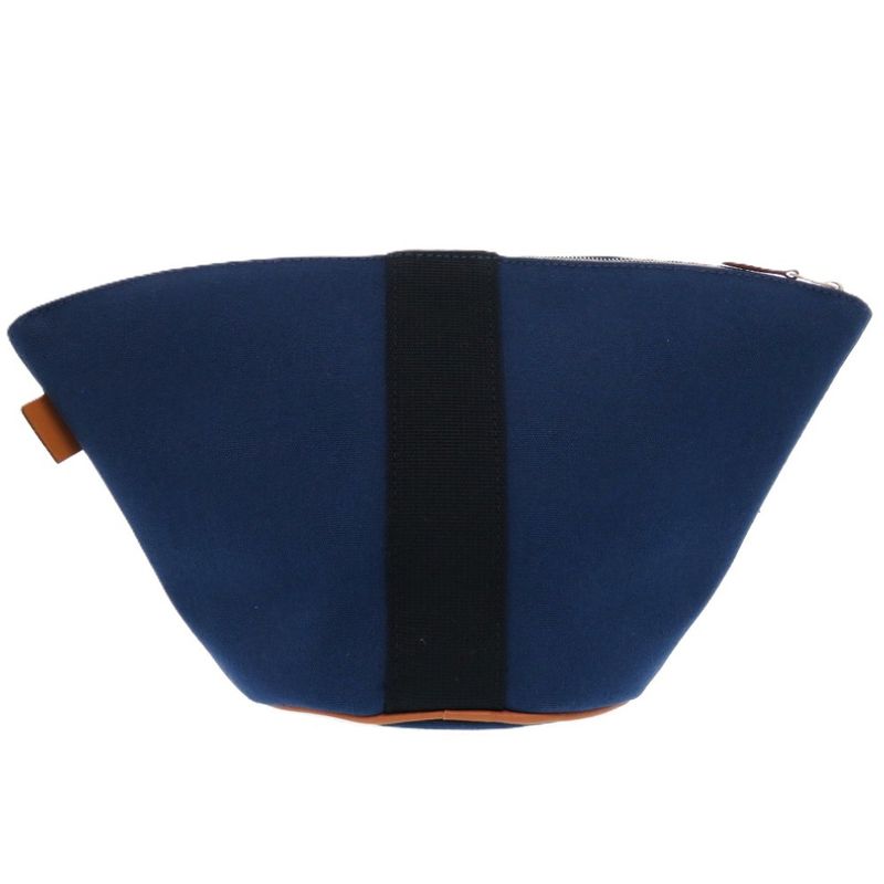 Hermes Palmyre Trapezoid Pouch Bag Canvas Cotton Corail Indigo Blue 1583 Blue