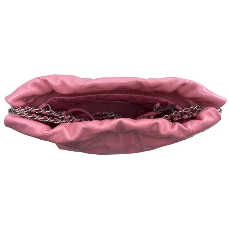 Chanel 22 Mini Handbag Shoulder Bag As3980 Shiny Calfskin Logo Chain Pink