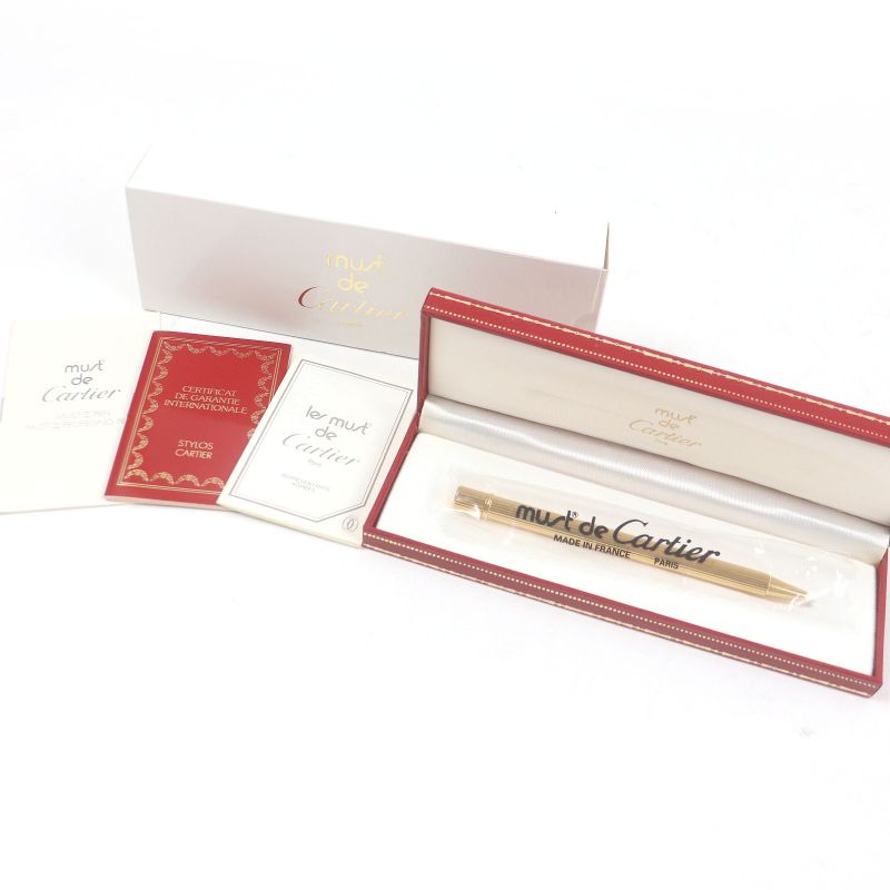 Cartier Must De Cartier Ballpoint Pen With Stripes Gold With Case Made In