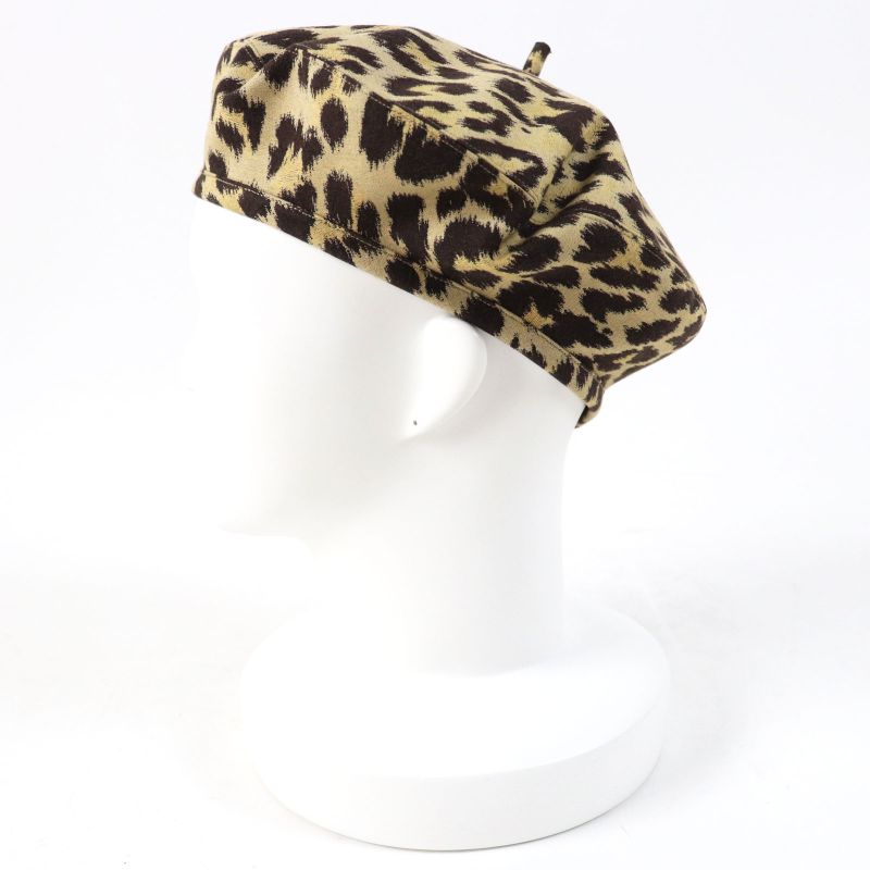 Christian DIOR 14leo910i134 Leopard Pattern Beret Beige Dark Brown 57 Made In