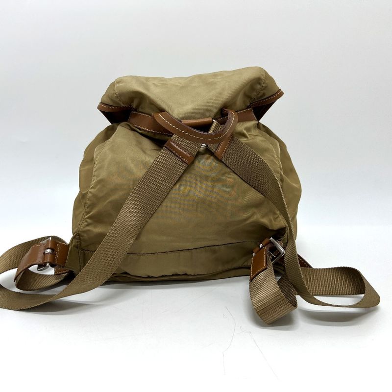 Prada Backpack Sac Logo Plate Nylon Brown