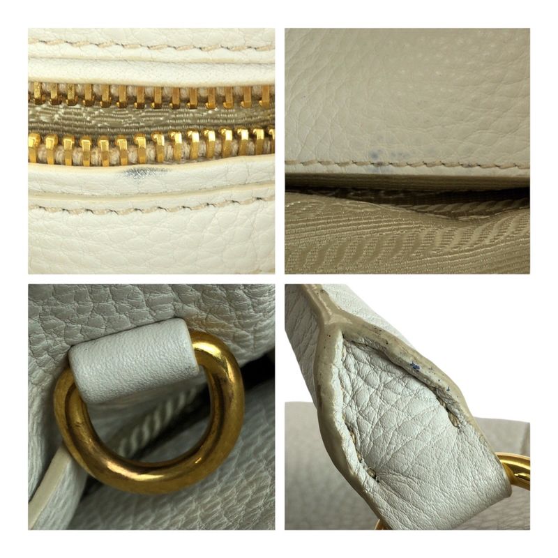 Prada Vittero Dino White Gold Hardware Leather Bn2534 Tote Handbag Women 505135