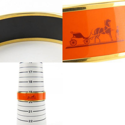 Hermes Bangle Emile GM Metal Cloisonne Orange Carved Gold Hardware Bracelet
