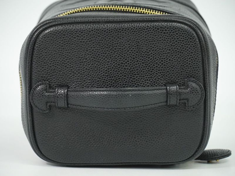 Authentic Chanel Coco Mark Vanity Bag Handbag Cosmetic Pouch Caviar Skin