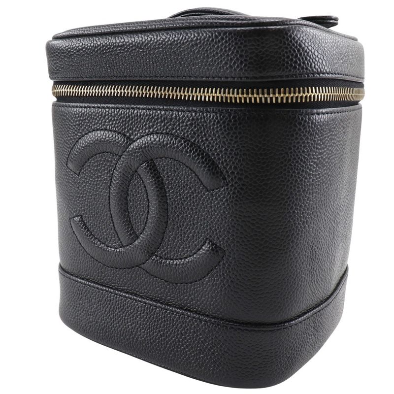 Chanel Vanity Coco Mark Handbag A01998 Caviar Skin Black Ladies Pouch