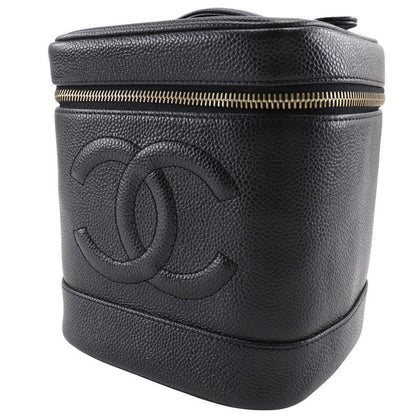 Chanel Vanity Coco Mark Handbag A01998 Caviar Skin Black Ladies Pouch
