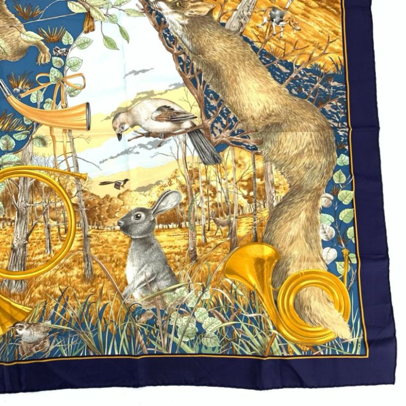 Hermes Carre 90 Chasse Au BOIS Hunting In The Woods Silk Scarf