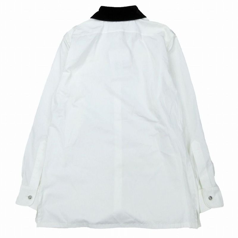 Chanel 22b Lion Button Velour Collar Shirt Long Sleeve Top White Size M Women's