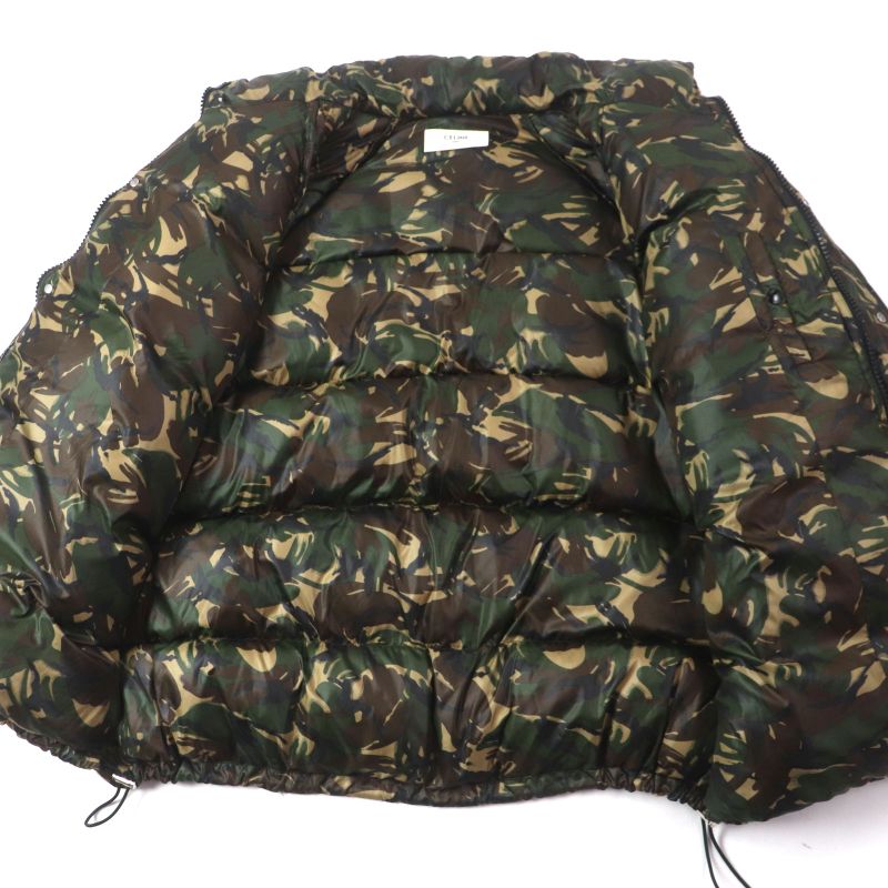 Celine 2w4300610 Logo Print Camouflage Padded Zip-up Jacket Green Brown Multi