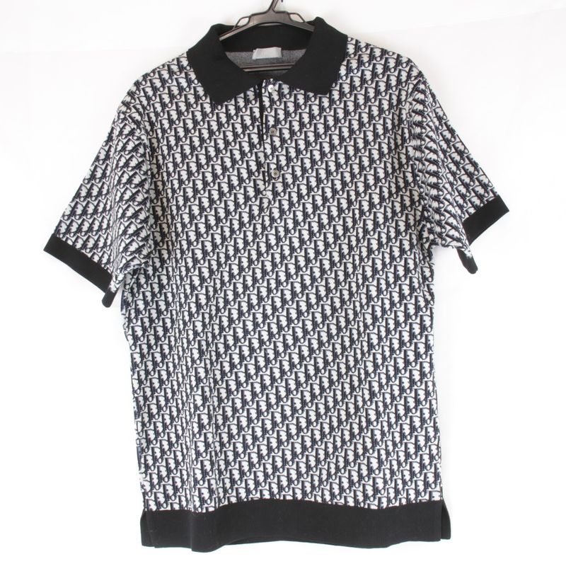 Christian Dior Oblique Size M Polo Shirt Cotton Men's Knit Navy Hi-brand