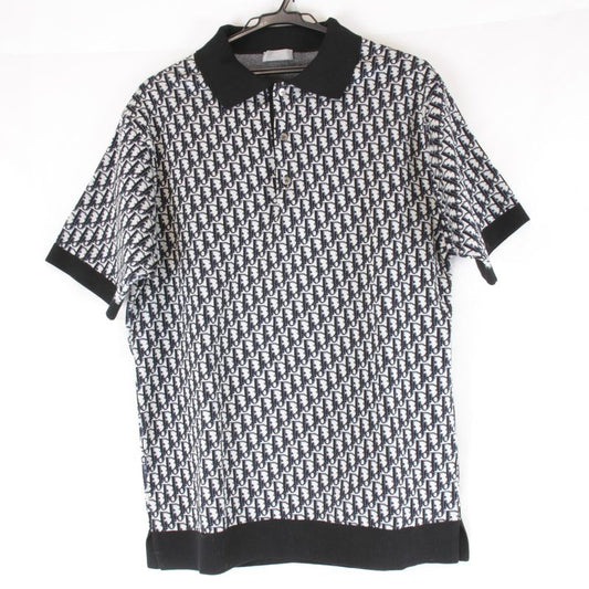 Christian Dior Oblique Size M Polo Shirt Cotton Men's Knit Navy Hi-brand