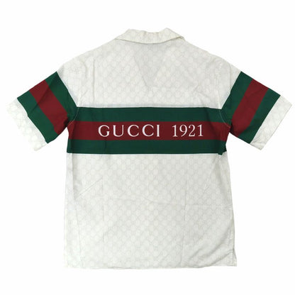 Gucci Web Stripe GG Cotton Shirt 791771 White Short Sleeve Shirt Size