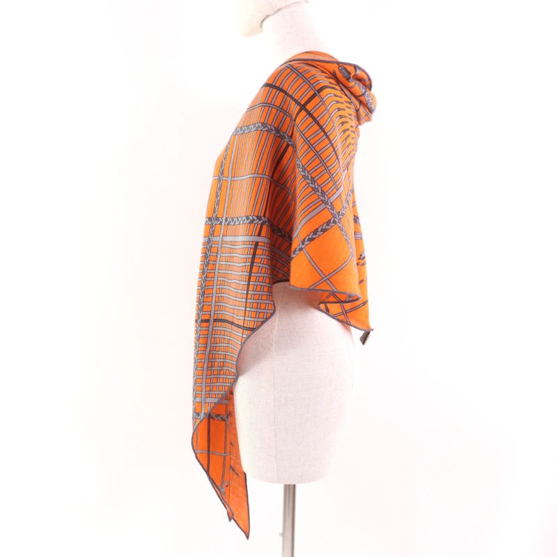 Hermes Rosange Shawl Cashmere Silk Orange/gri-cles Cles Scarf With Box Made In