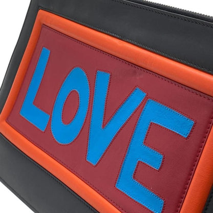 Fendi 7n0078 LOVE Second Bag Clutch Bag Clutch Pochette Leather Black Multicolor