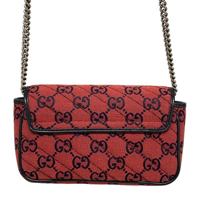 Gucci GG Marmont 661332 Red And Dark Navy Chain Shoulder Mini Bag Limited