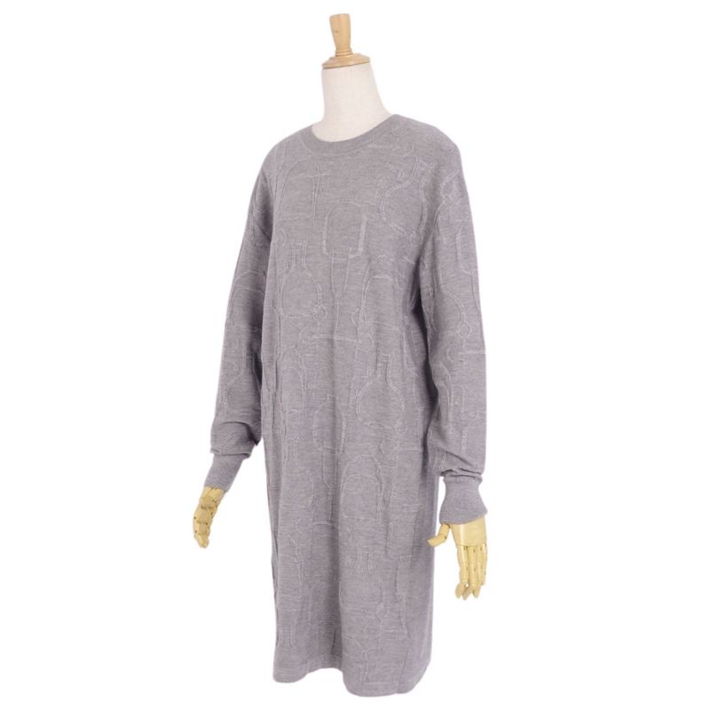 Hermes Knit 20AW Dress Sweater Long Sleeve Total Top Women 38(M Equivalent) Gray