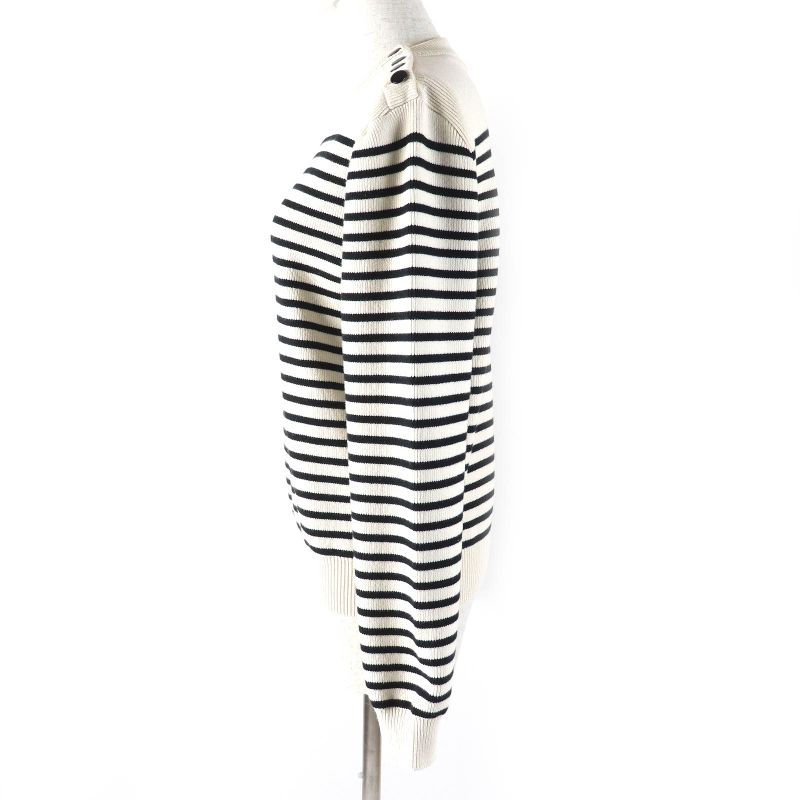 Celine 3za4145i Cotton Shoulder Button Striped Crewneck Long Sleeve Marine Knit
