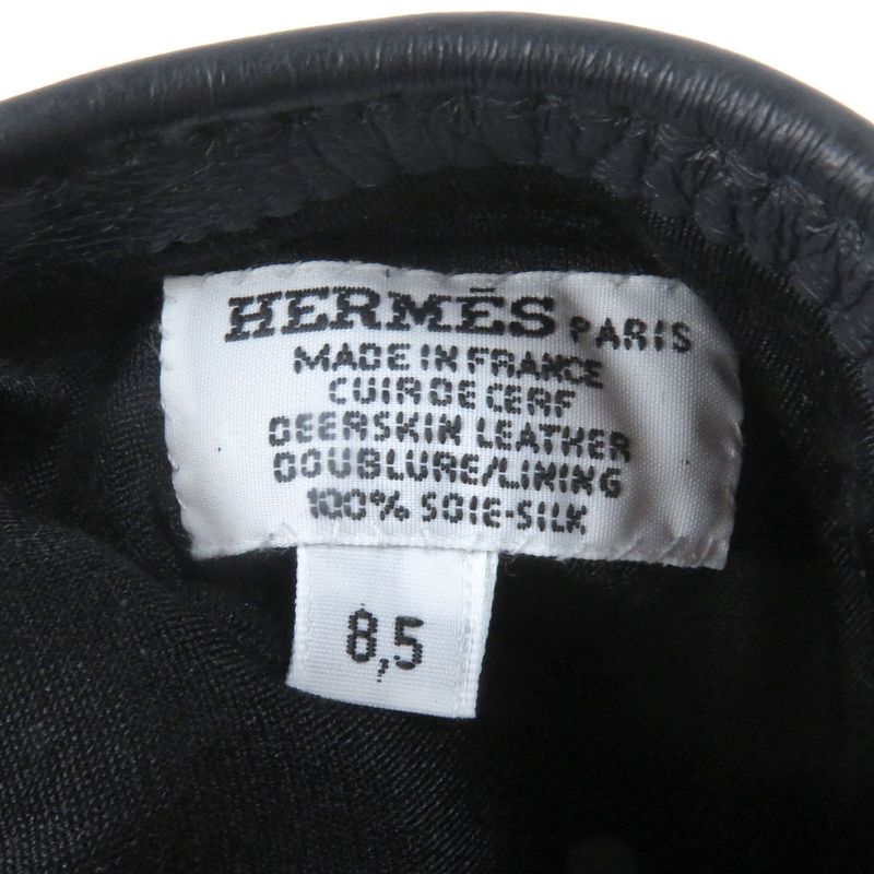 Hermes Deerskin 100% Silk Lining Serie Button Leather Gloves Gloves Navy 8.5