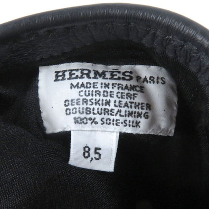 Hermes Deerskin 100% Silk Lining Serie Button Leather Gloves Gloves Navy 8.5