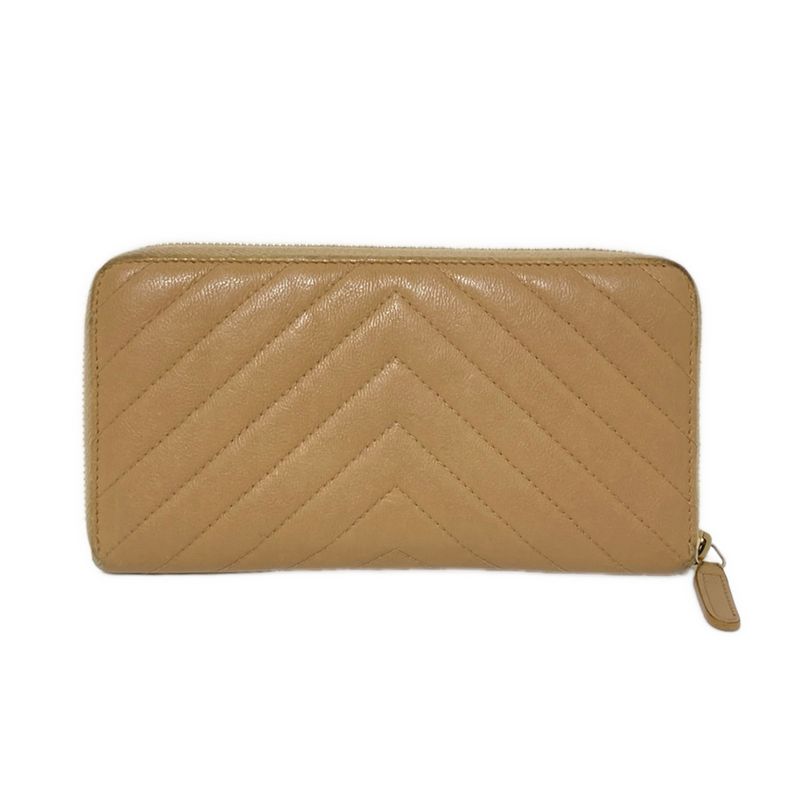 Chanel Long Wallet V-stitched (chevron) Beige Coco Mark/gold Hardware / Round