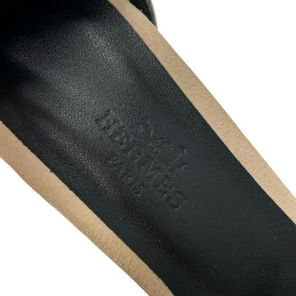 Hermes Gram 60 Sandals Shoes Suede Beige Silver Chaine D'ancre Metal Heel Strap