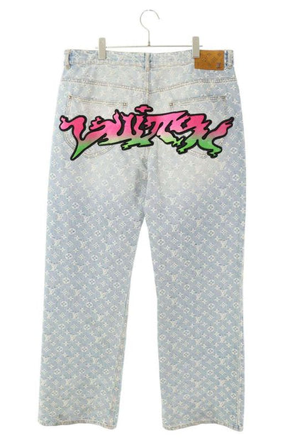 Louis Vuitton 22SS Rm221 UZD Hmd75w Graffiti Monogram Baggy Denim Pants Men 36