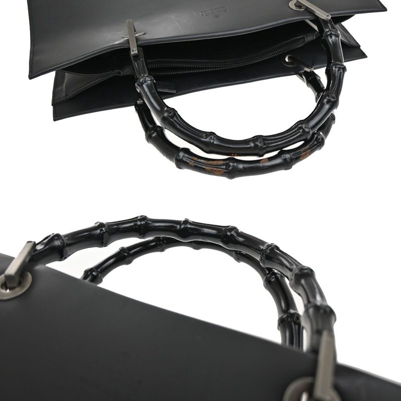 Gucci Tote Handbag Bamboo Black Leather 30ka703
