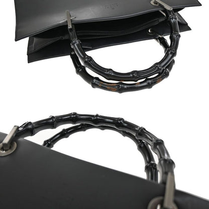 Gucci Tote Handbag Bamboo Black Leather 30ka703