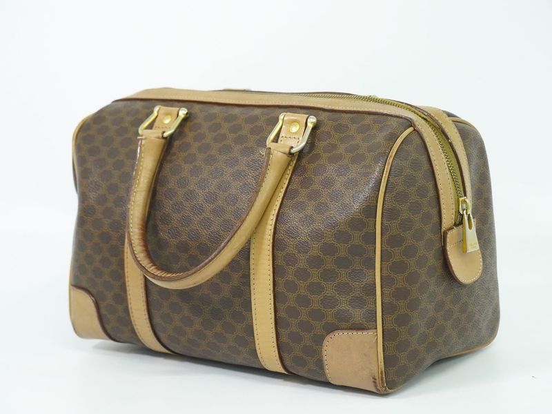 Authentic Celine Macadam Mini Boston Bag Handbag PVC Brown Macadam Bag Pre-owned