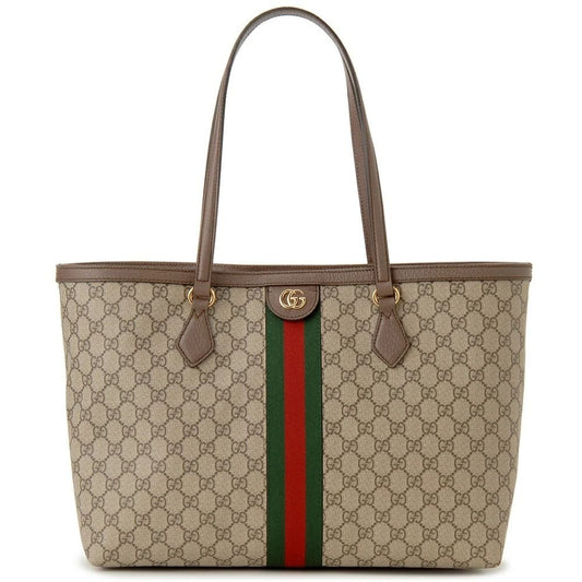 Gucci GG Supreme Ophidia Monogram Medium Shopping Tote Brown Tan Purse
