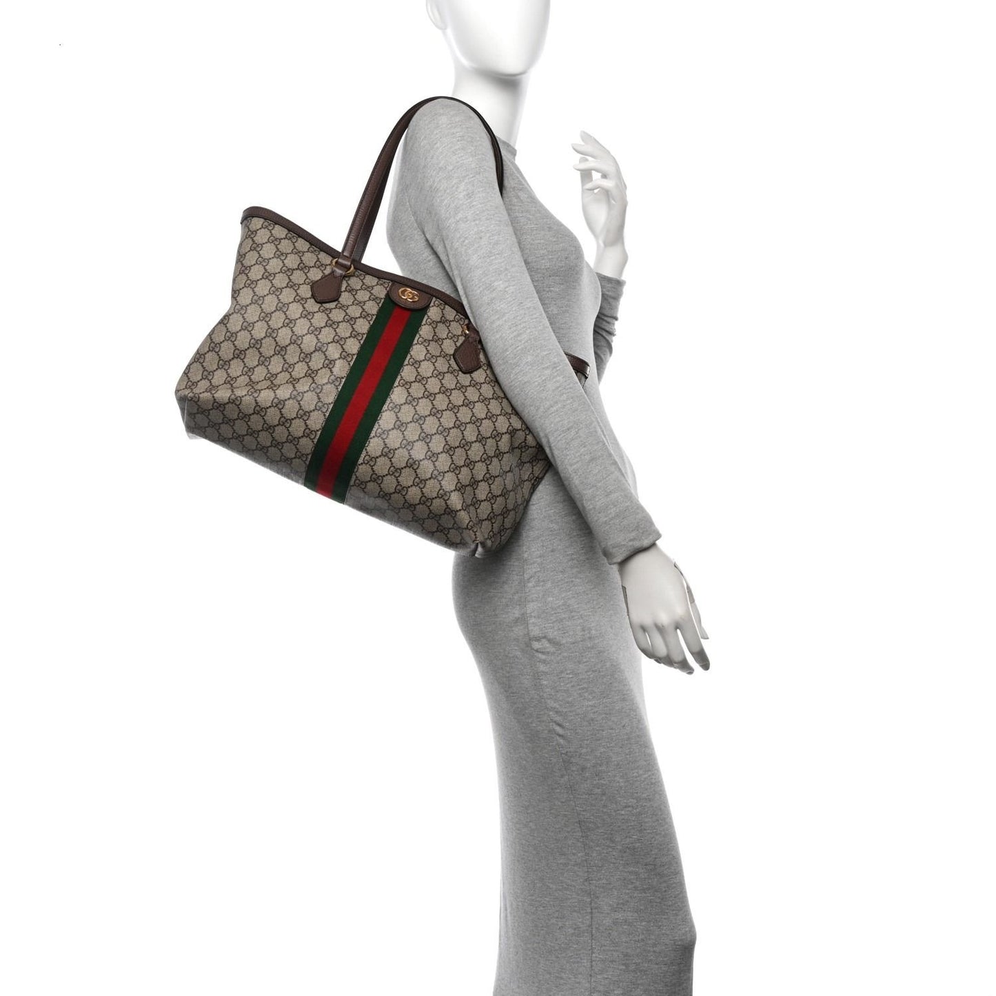 Gucci GG Supreme Ophidia Monogram Medium Shopping Tote Brown Tan Purse