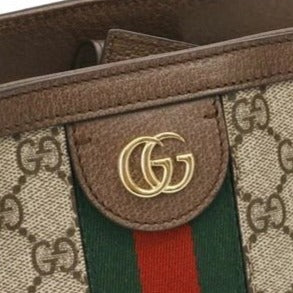 Gucci GG Supreme Ophidia Monogram Medium Shopping Tote Brown Tan Purse