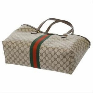 Gucci GG Supreme Ophidia Monogram Medium Shopping Tote Brown Tan Purse