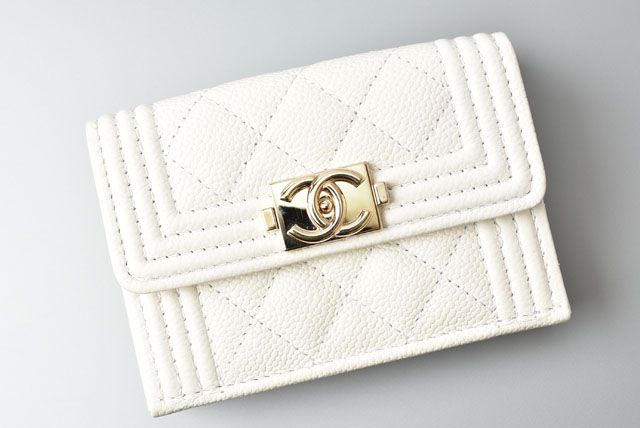 Chanel Wallet Trifold Chanel Mini Wallet Boy Chanel Caviar Skin Off White Gold
