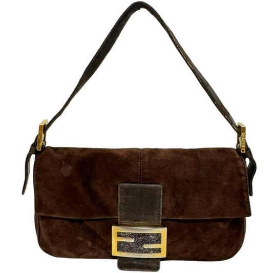 FENDI Mamma Zucca Bucket Baguette Shoulder Flap Bag Brown Purse Tote